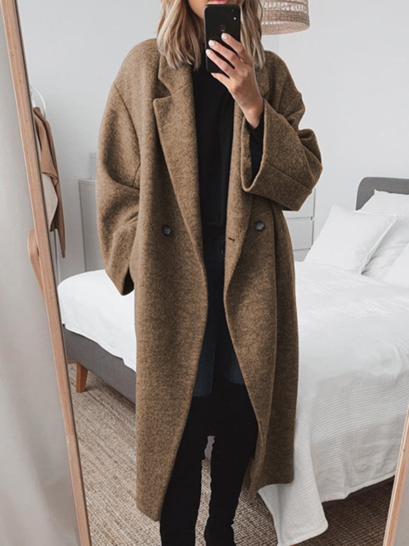 Oversized Double Breasted Wool Coat with Wide Collar
