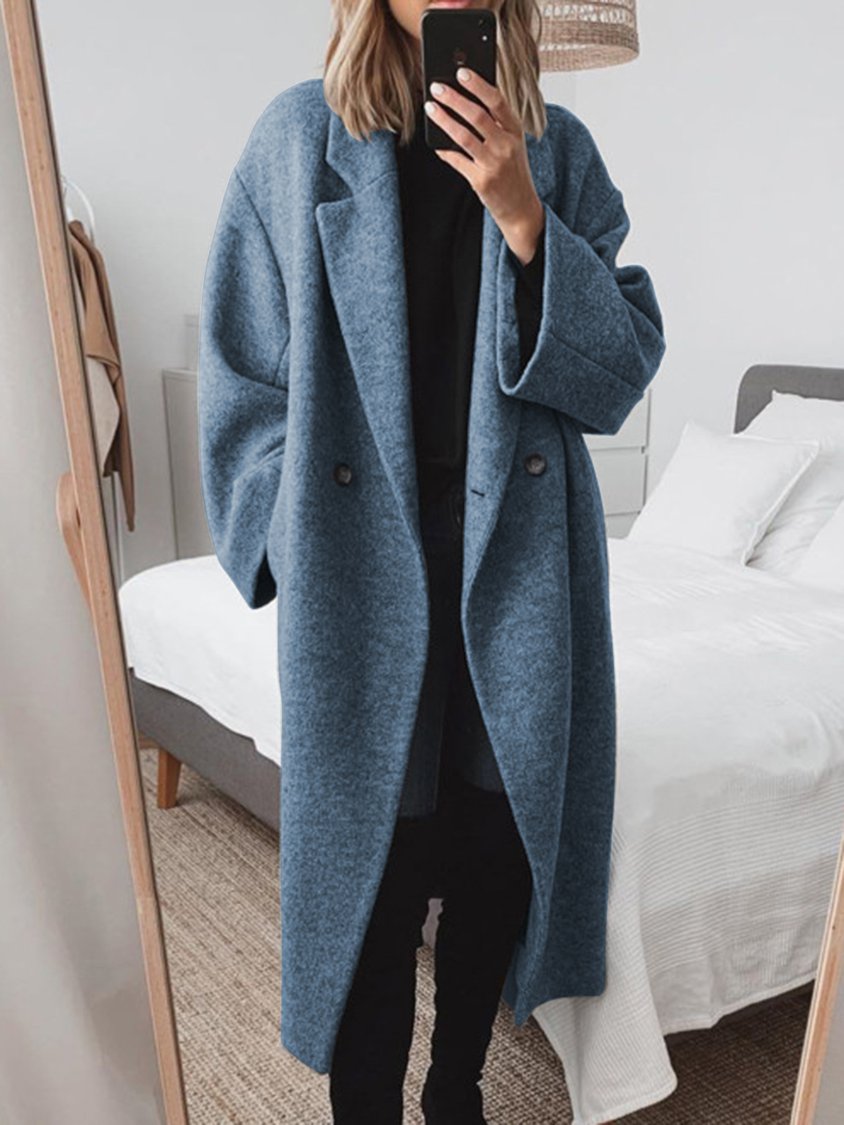 Oversized Double Breasted Wool Coat with Wide Collar
