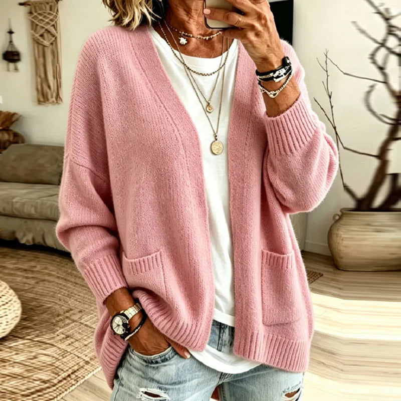 Oversized Open Front Cardigan with Front Pockets