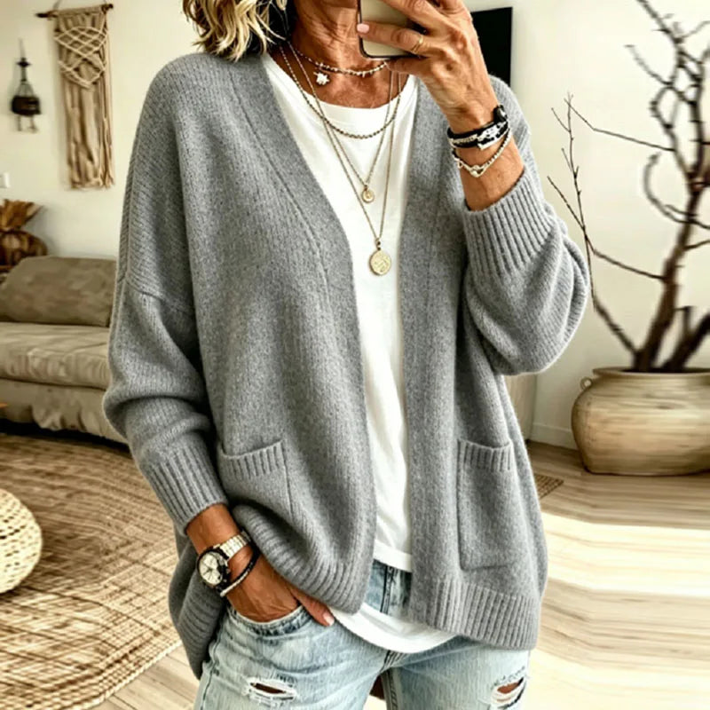 Oversized Open Front Cardigan with Front Pockets