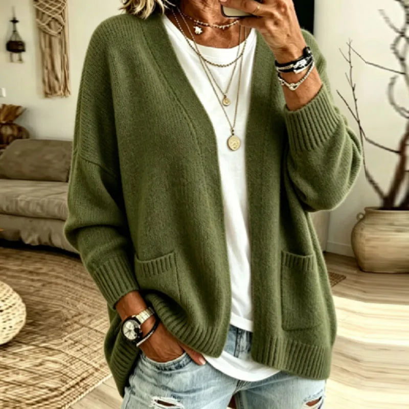 Oversized Open Front Cardigan with Front Pockets