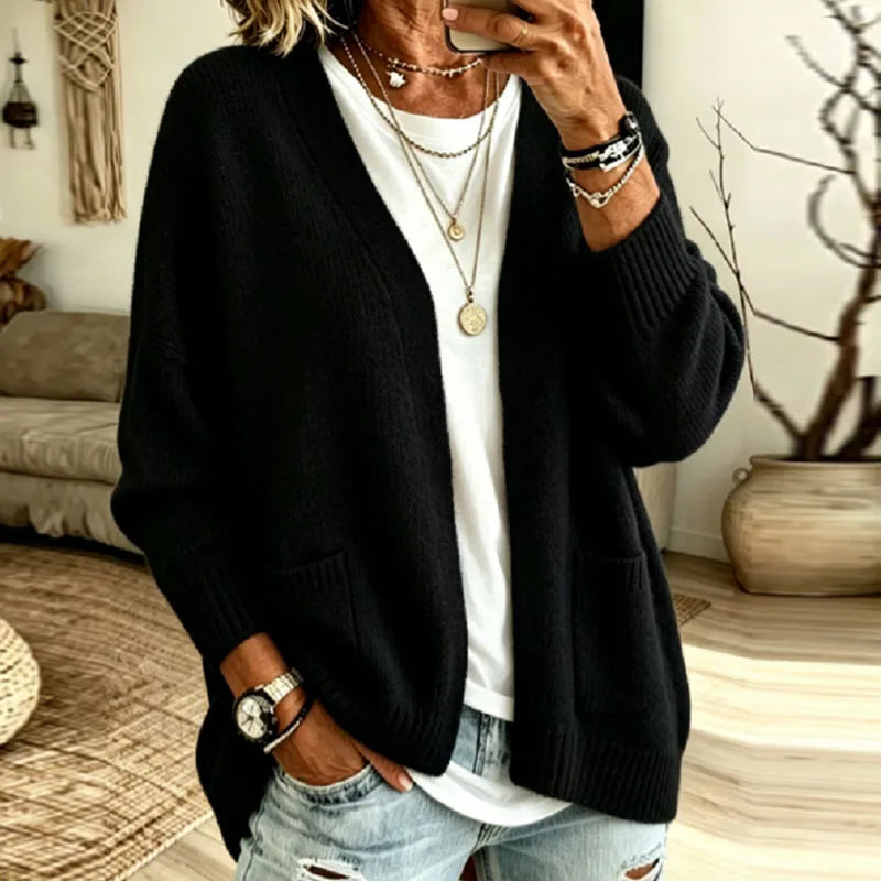 Oversized Open Front Cardigan with Front Pockets