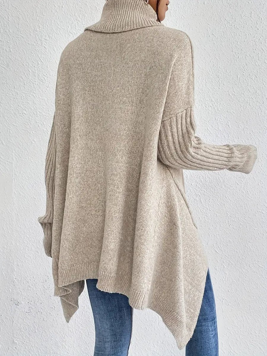 Oversized Turtleneck Sweater with Side Slits and Ribbed Cuffs