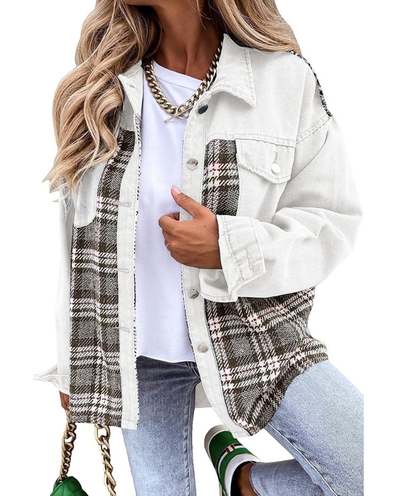 Relaxed Denim Shacket with Plaid Contrast Panels