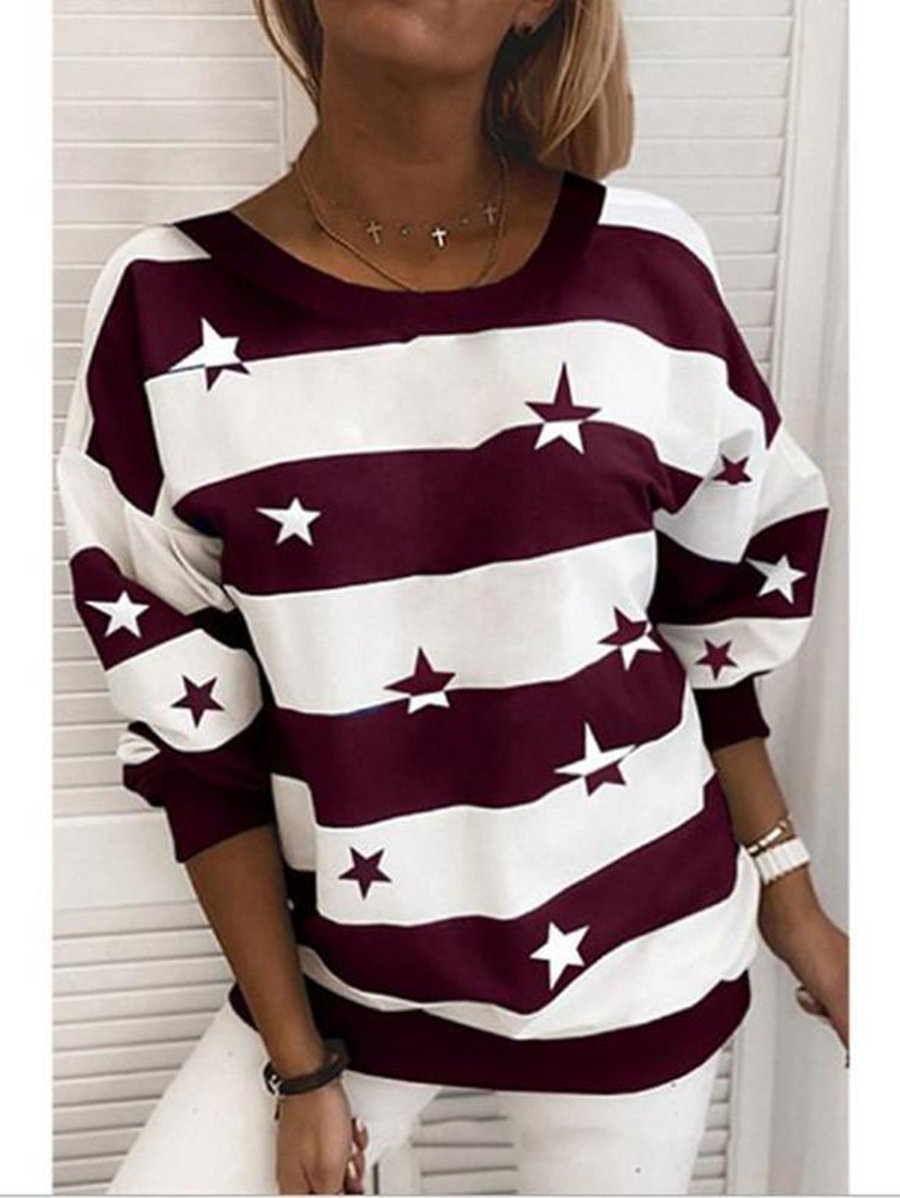 Relaxed Fit Striped Sweatshirt with Star Print
