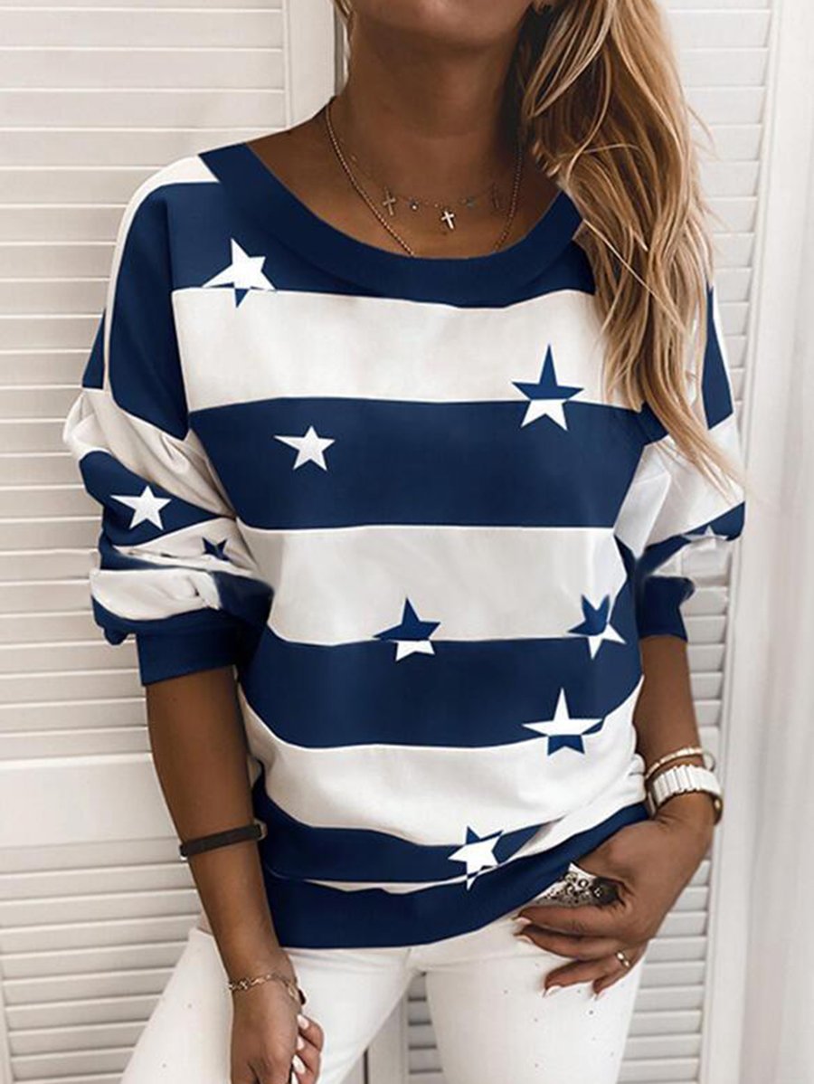 Relaxed Fit Striped Sweatshirt with Star Print