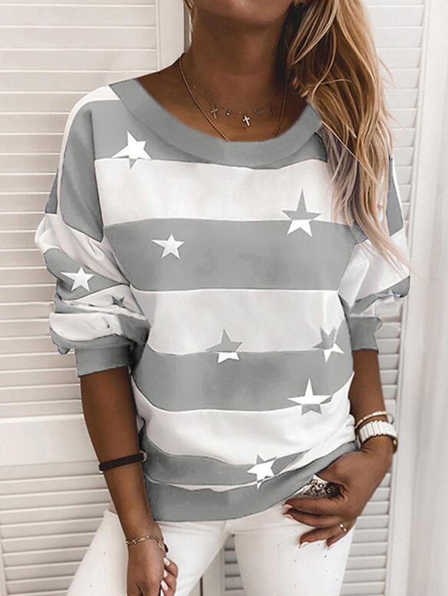 Relaxed Fit Striped Sweatshirt with Star Print