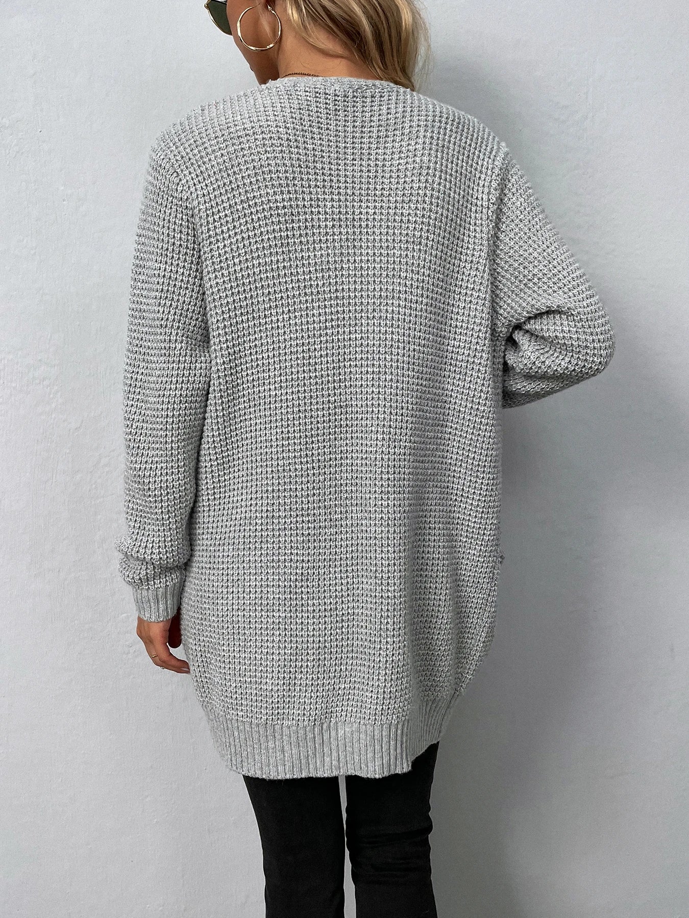 Relaxed Open Front Knit Cardigan with Front Pockets