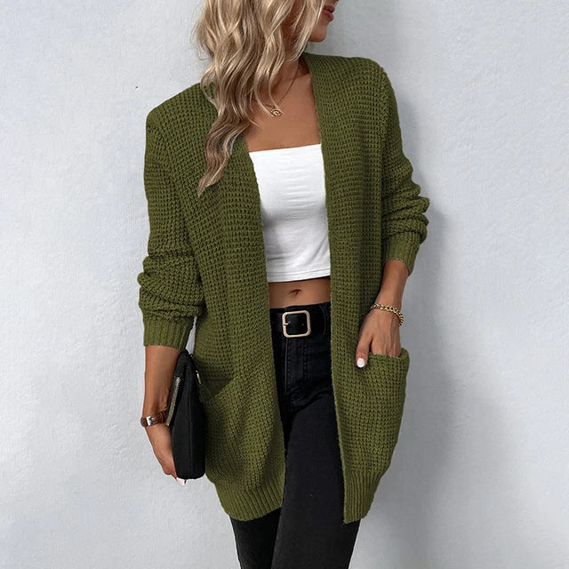 Relaxed Open Front Knit Cardigan with Front Pockets