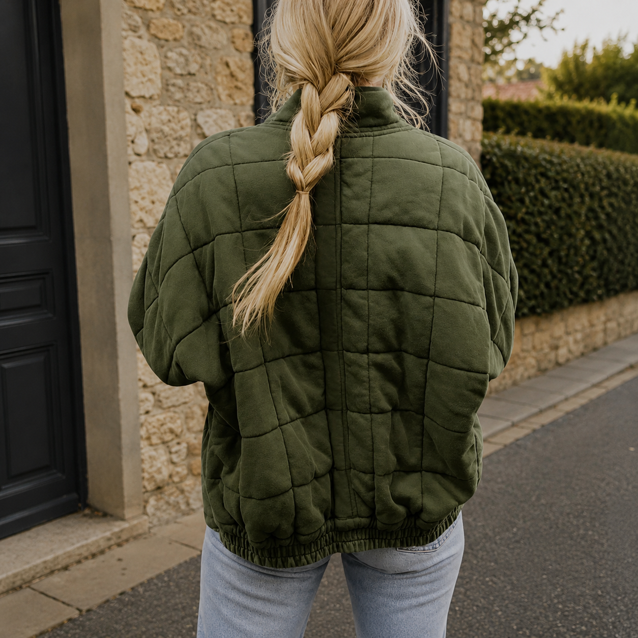 Relaxed Quilted Jacket with Stand Collar and Front Pockets