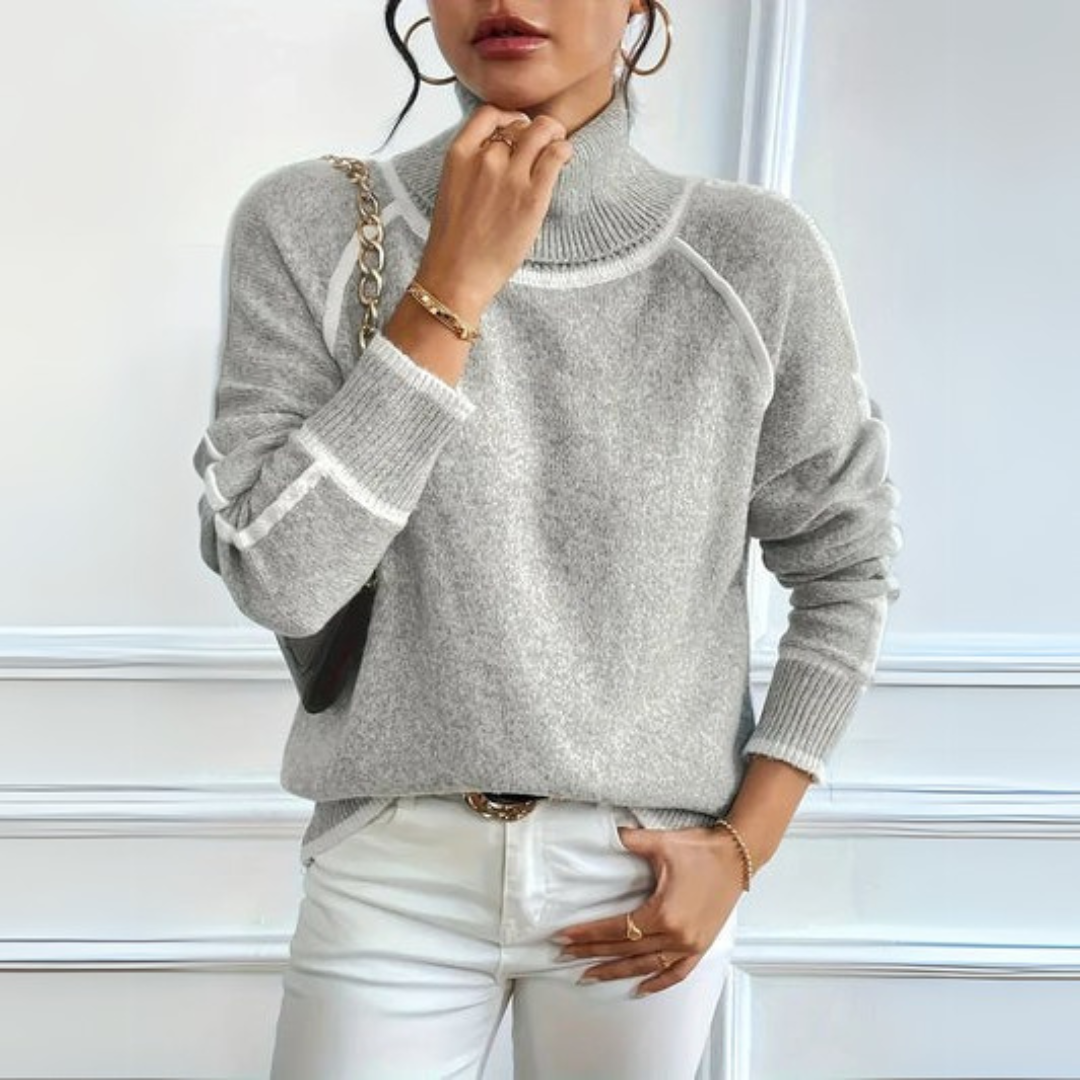 Relaxed Turtleneck Sweater with White Contrast Trim