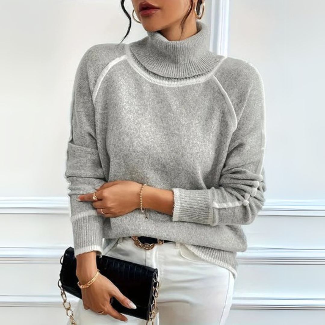 Relaxed Turtleneck Sweater with White Contrast Trim