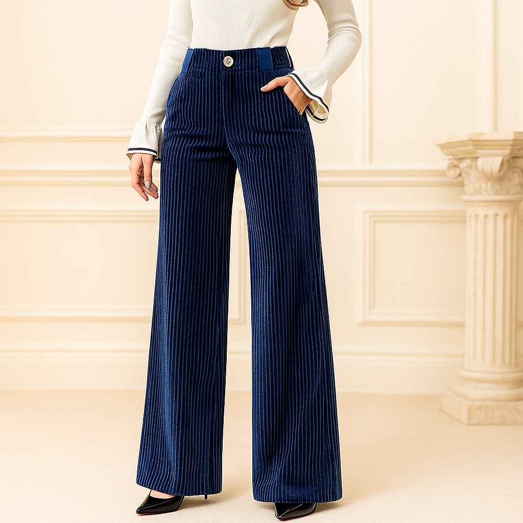 Retro High Waist Wide Leg Corduroy Trousers