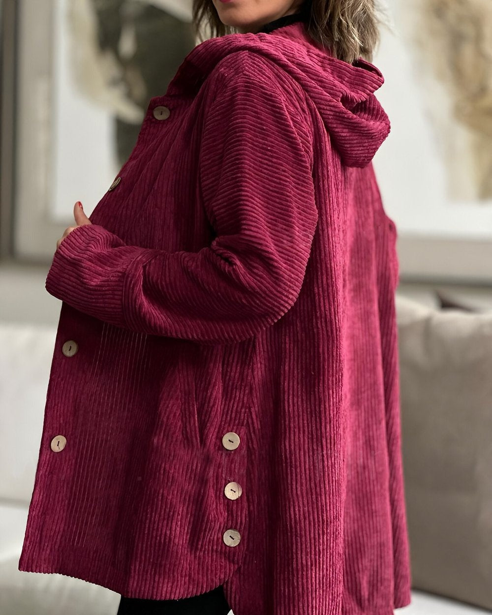 Retro Hooded Corduroy Jacket with Patch Pockets