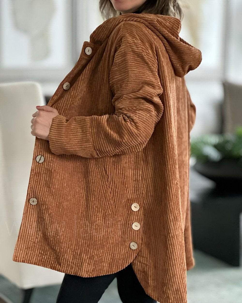 Retro Hooded Corduroy Jacket with Patch Pockets