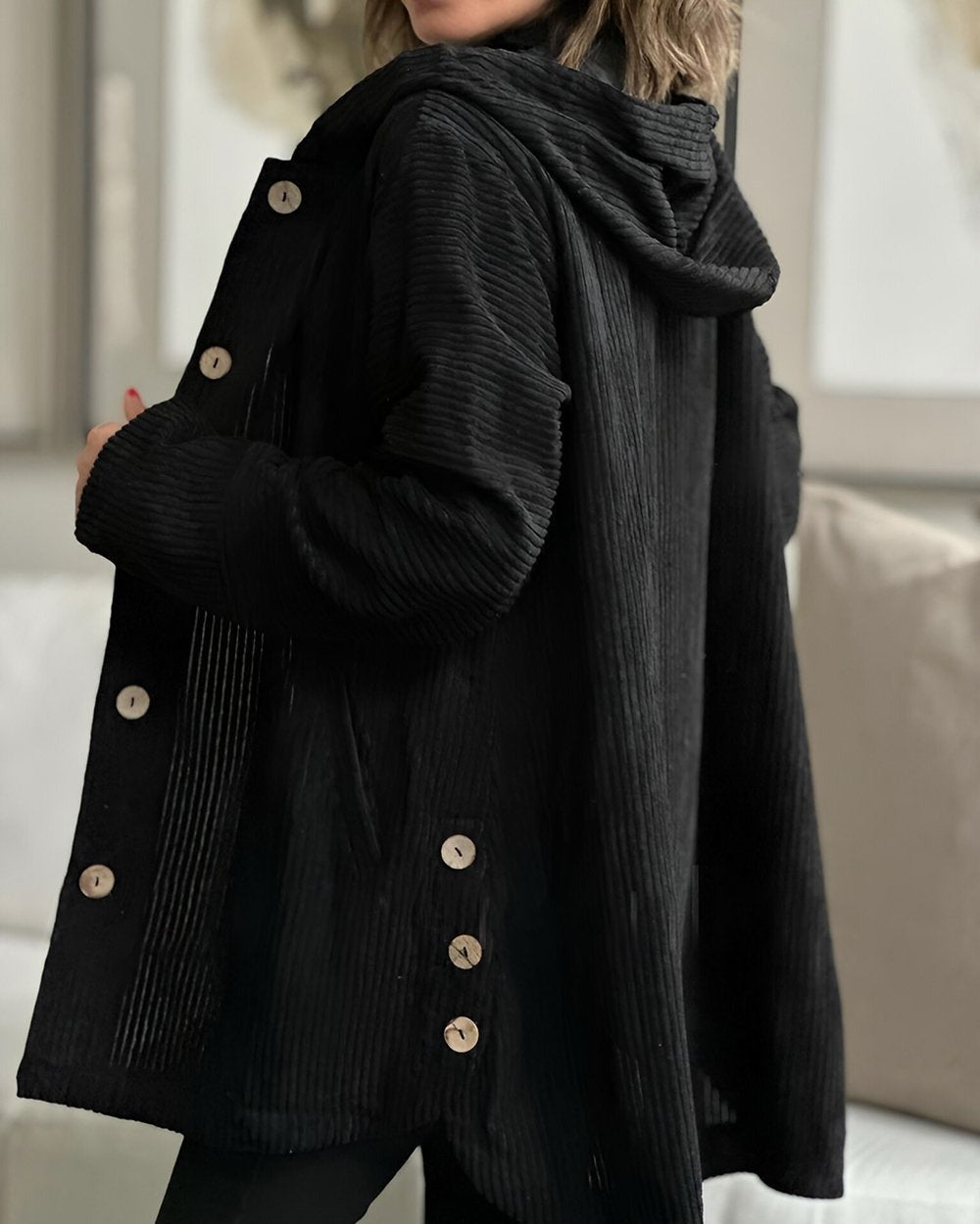 Retro Hooded Corduroy Jacket with Patch Pockets