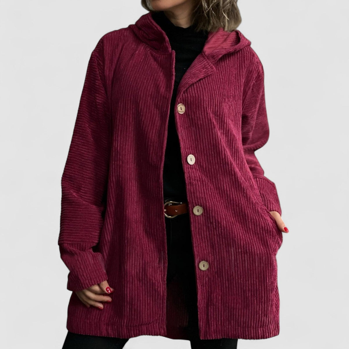 Retro Hooded Corduroy Jacket with Patch Pockets