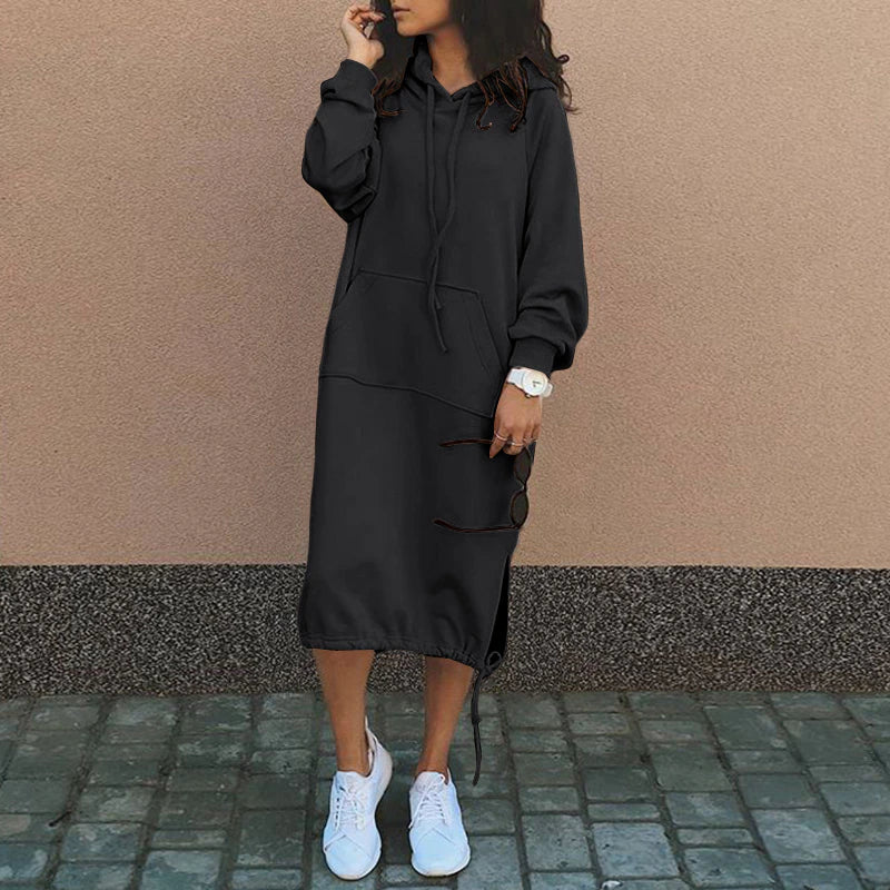 Women's Hooded Sweatshirt Dress with Kangaroo Pocket