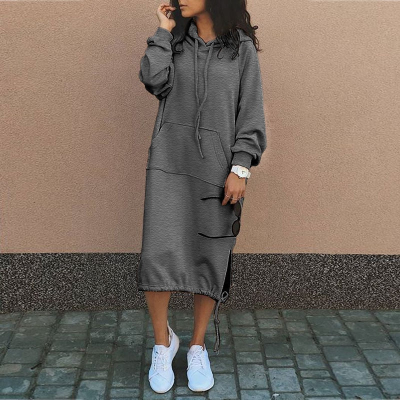 Women's Hooded Sweatshirt Dress with Kangaroo Pocket