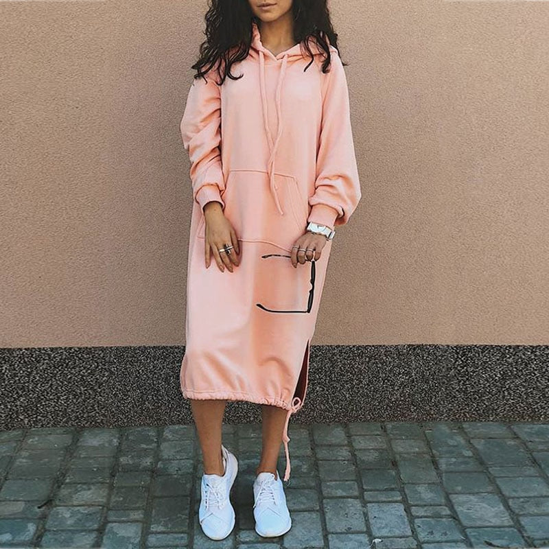 Women's Hooded Sweatshirt Dress with Kangaroo Pocket