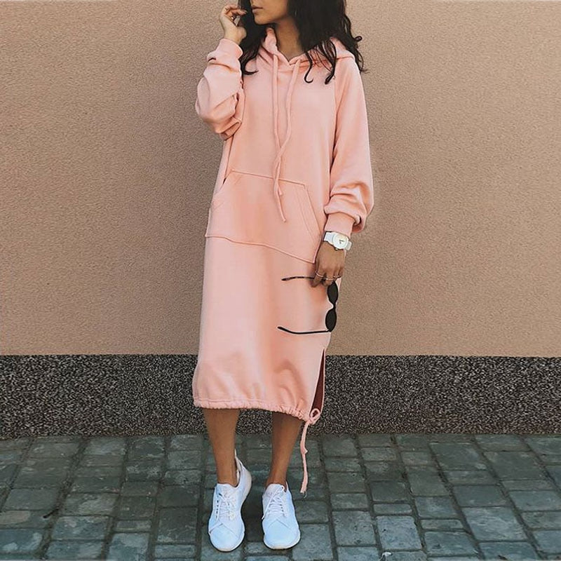 Women's Hooded Sweatshirt Dress with Kangaroo Pocket