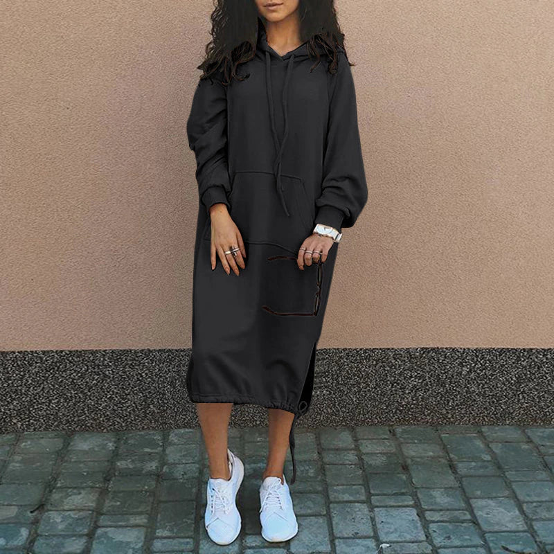 Women's Hooded Sweatshirt Dress with Kangaroo Pocket