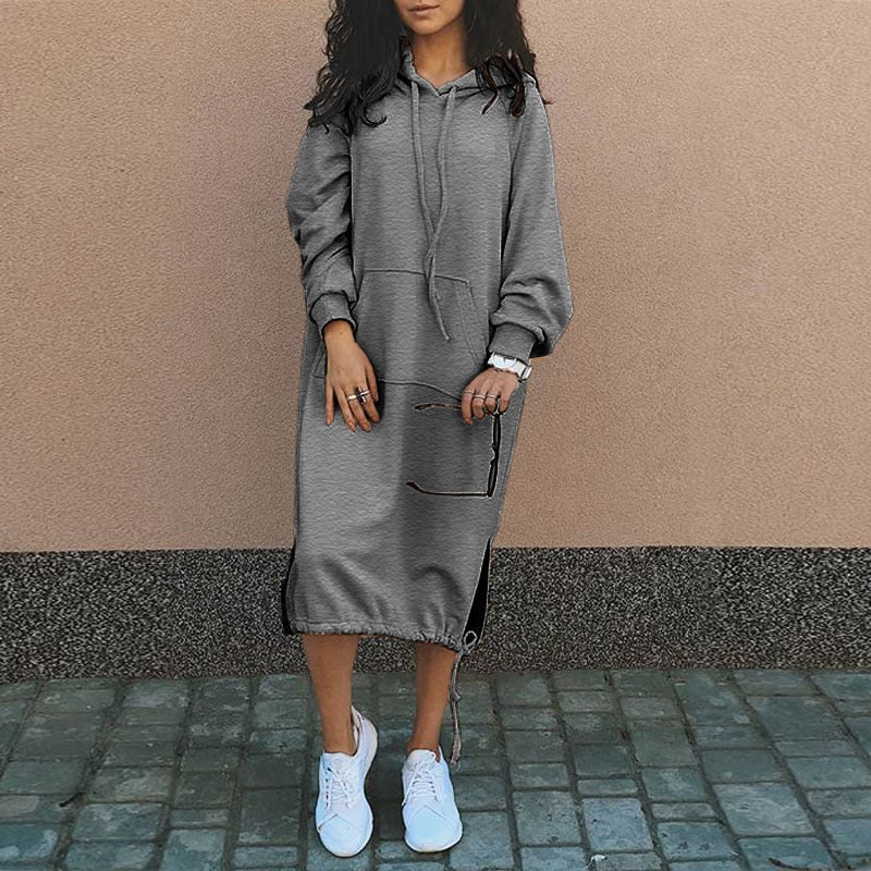 Women's Hooded Sweatshirt Dress with Kangaroo Pocket