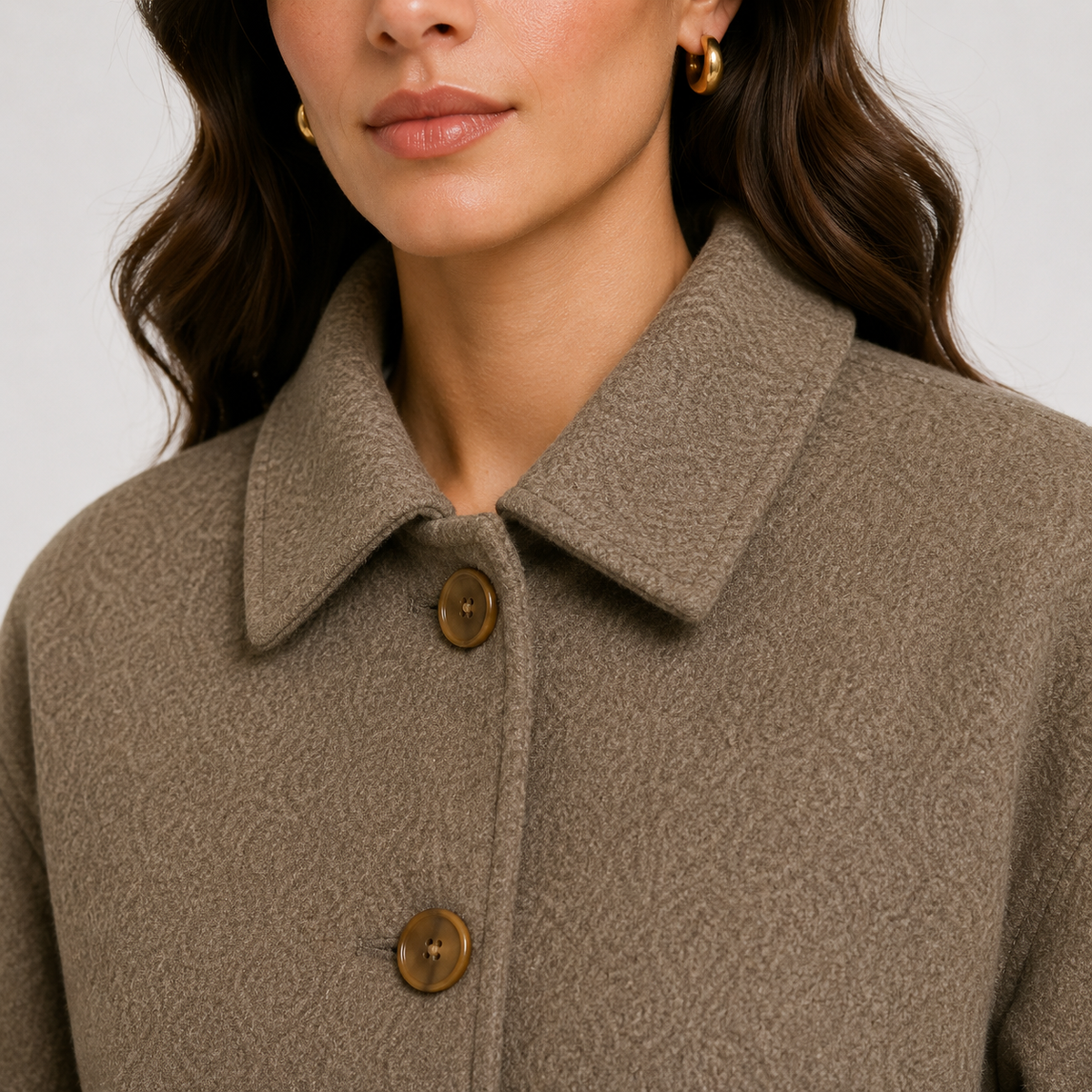 Taupe Relaxed Wool Jacket with Textured Finish and Satin Lining