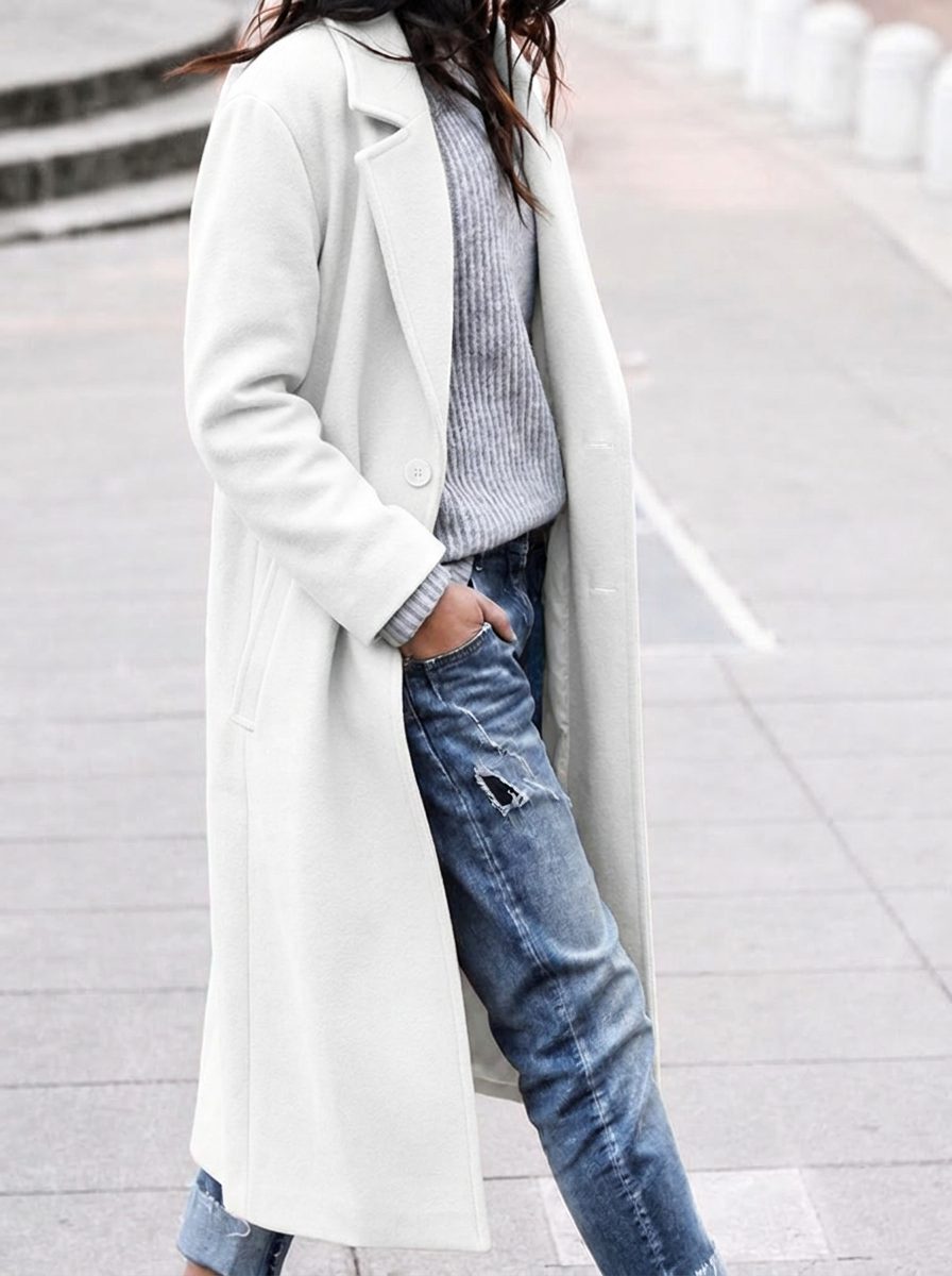Timeless Wool Coat with Wide Collar and Single Button