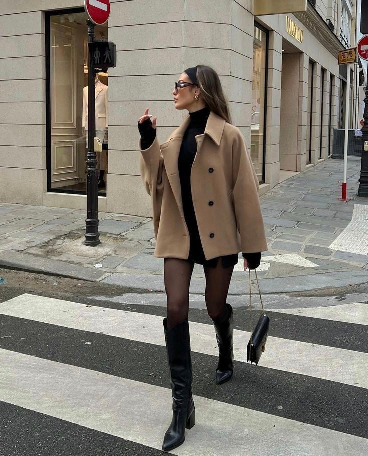 Women's Oversized Single-Breasted Wool Coat Short Fit