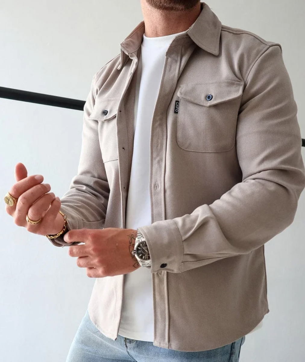 Men's Casual Shirt Jacket with Button Front and Chest Pockets