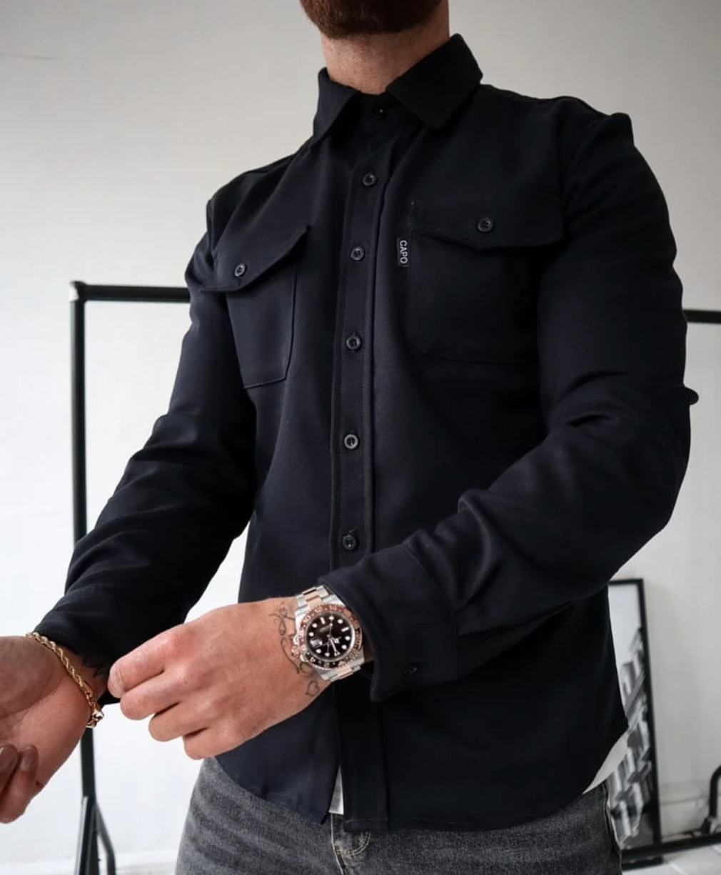 Men's Casual Shirt Jacket with Button Front and Chest Pockets