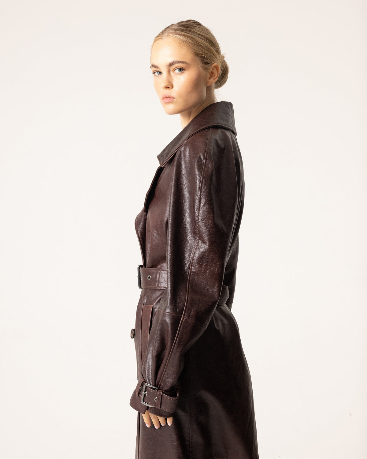 Women's Trench Coat Belted Collar Long Sleeve