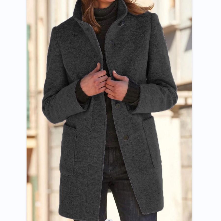 Women's Stand Collar Coat Button Front with Pockets