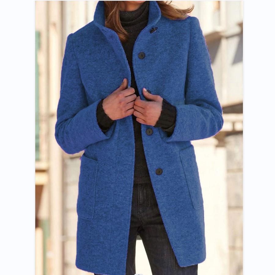 Women's Stand Collar Coat Button Front with Pockets