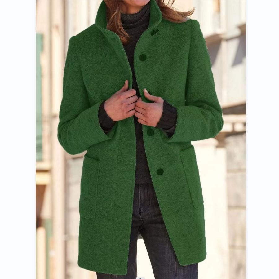 Women's Stand Collar Coat Button Front with Pockets