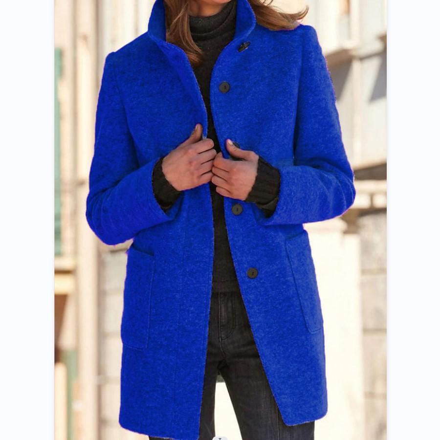 Women's Stand Collar Coat Button Front with Pockets