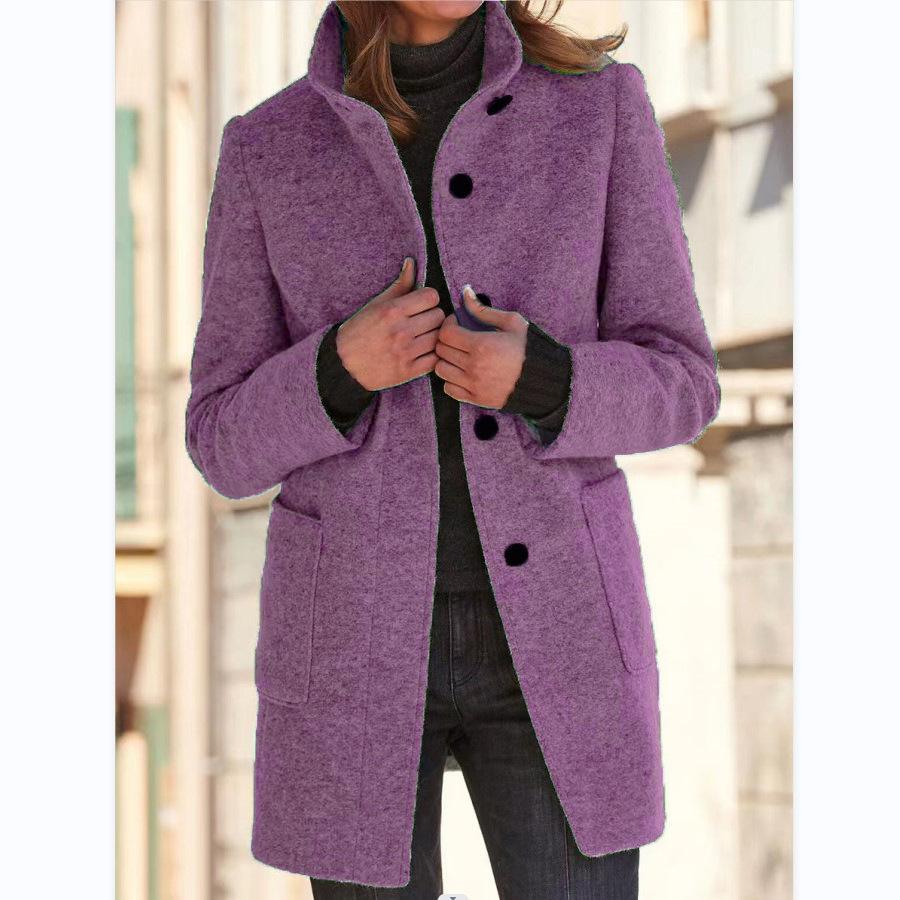 Women's Stand Collar Coat Button Front with Pockets