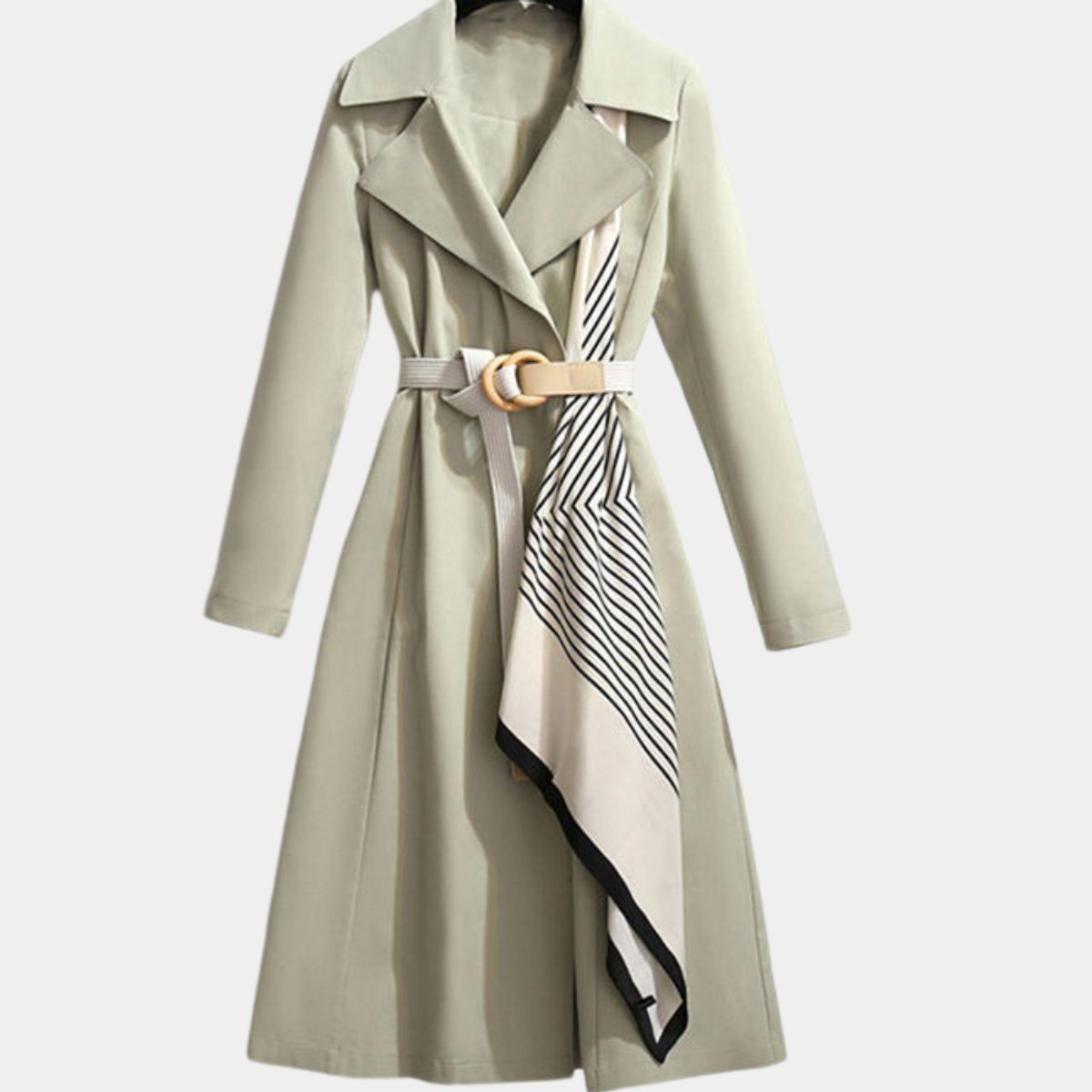 Women's Belted Trench Coat Midi Length Turndown Collar