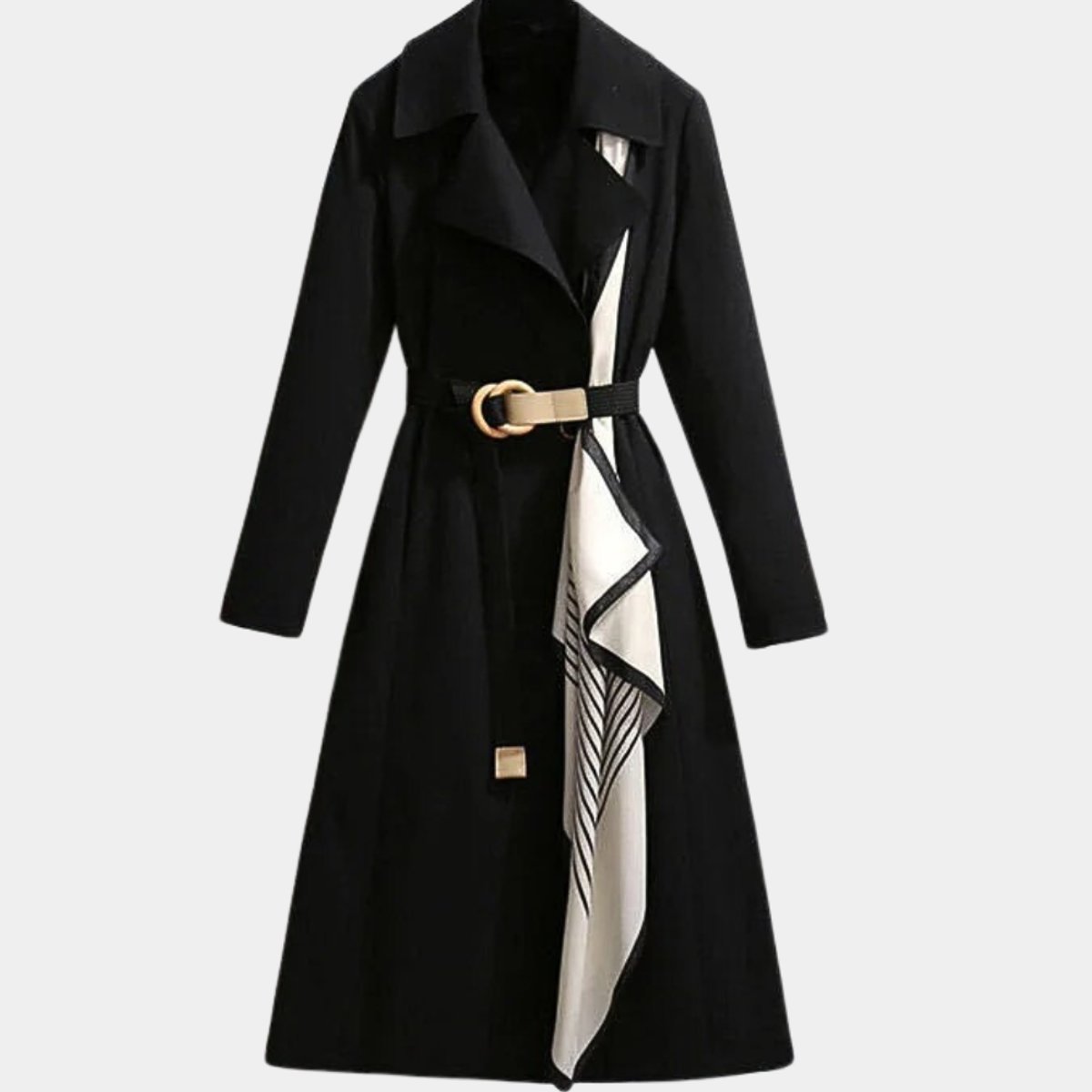 Women's Belted Trench Coat Midi Length Turndown Collar