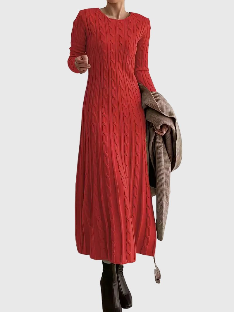 Women's Cable Knit Maxi Dress with Long Sleeves