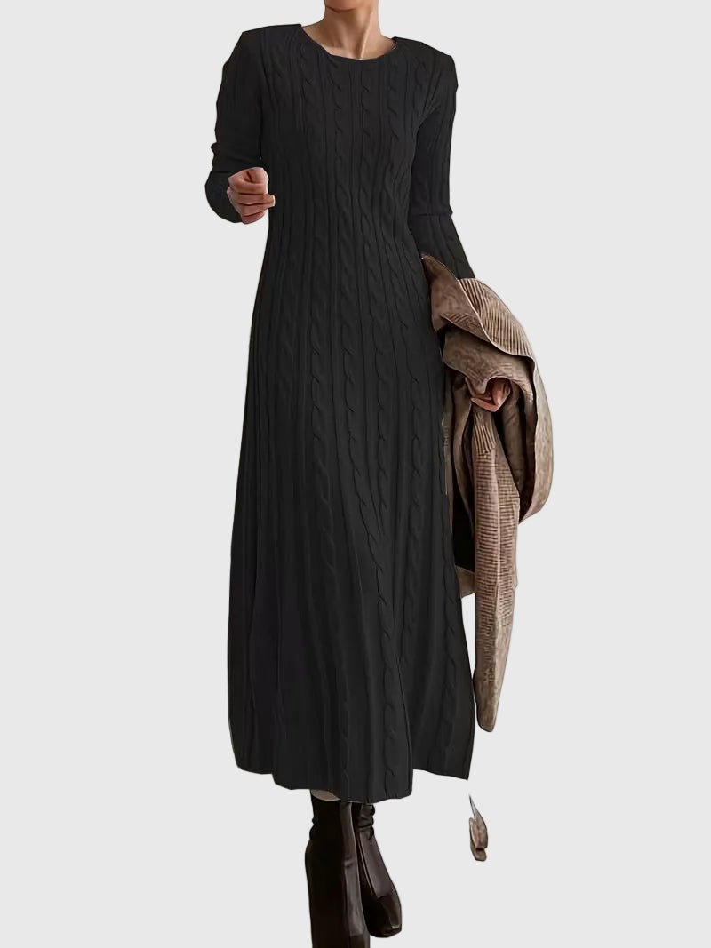 Women's Cable Knit Maxi Dress with Long Sleeves