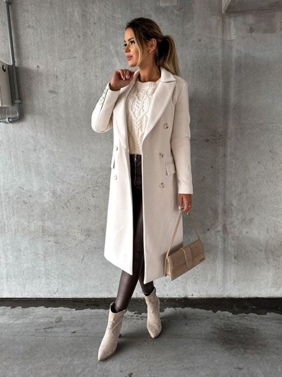 Women's Double-Breasted Longline Coat with Gold Buttons