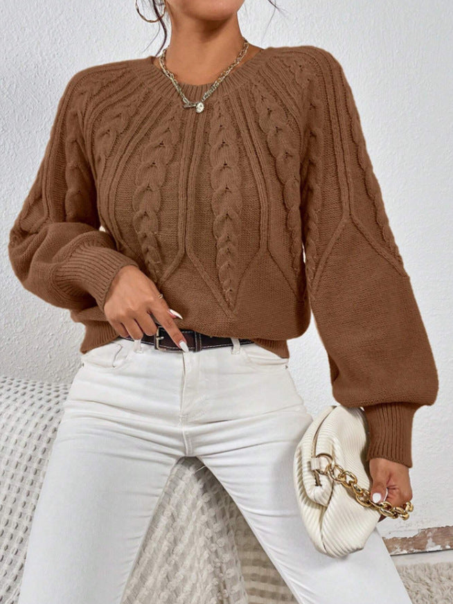 Women's Cable-Knit Cropped Jumper with Ribbed Crew Neck