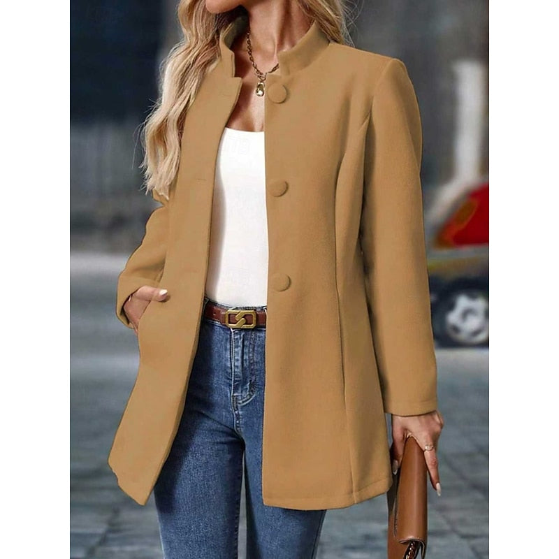 Women's Stand-Collar Tailored Coat with Button Front
