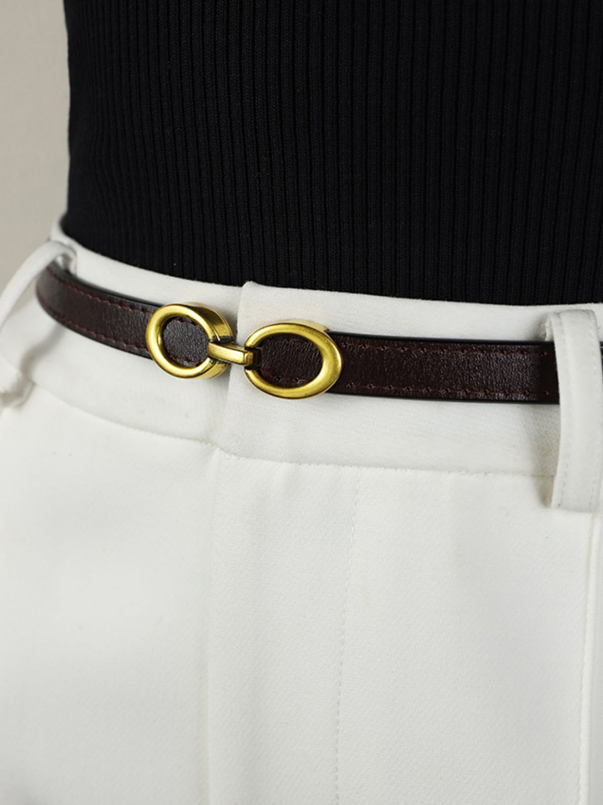 Women's Narrow Belt with Double Ring Buckle
