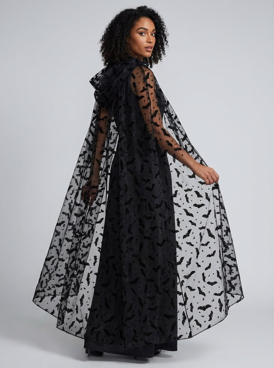 Eleanor | Women's Hooded Cape | Bat Print-Eltrendio