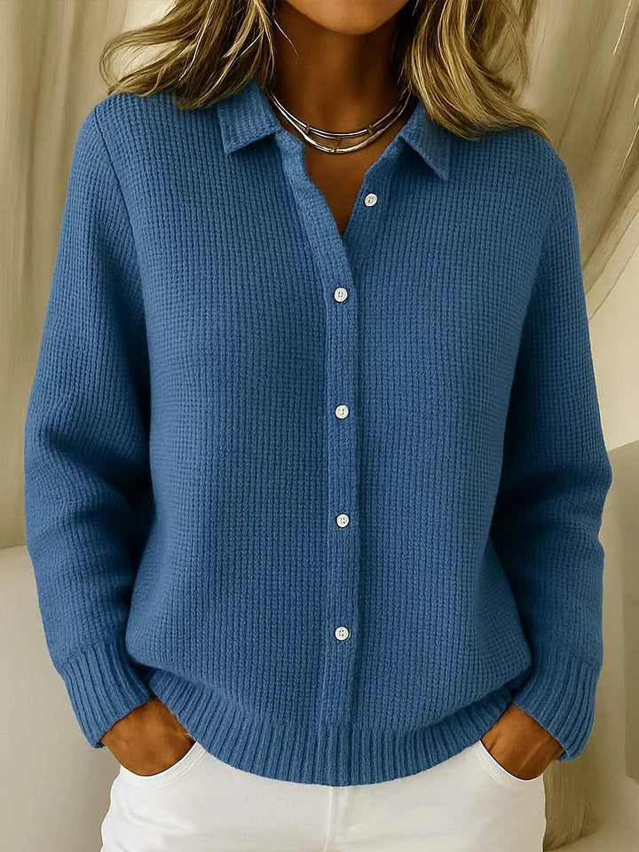 Women's Button-Front Cardigan with Collar and Cuffs