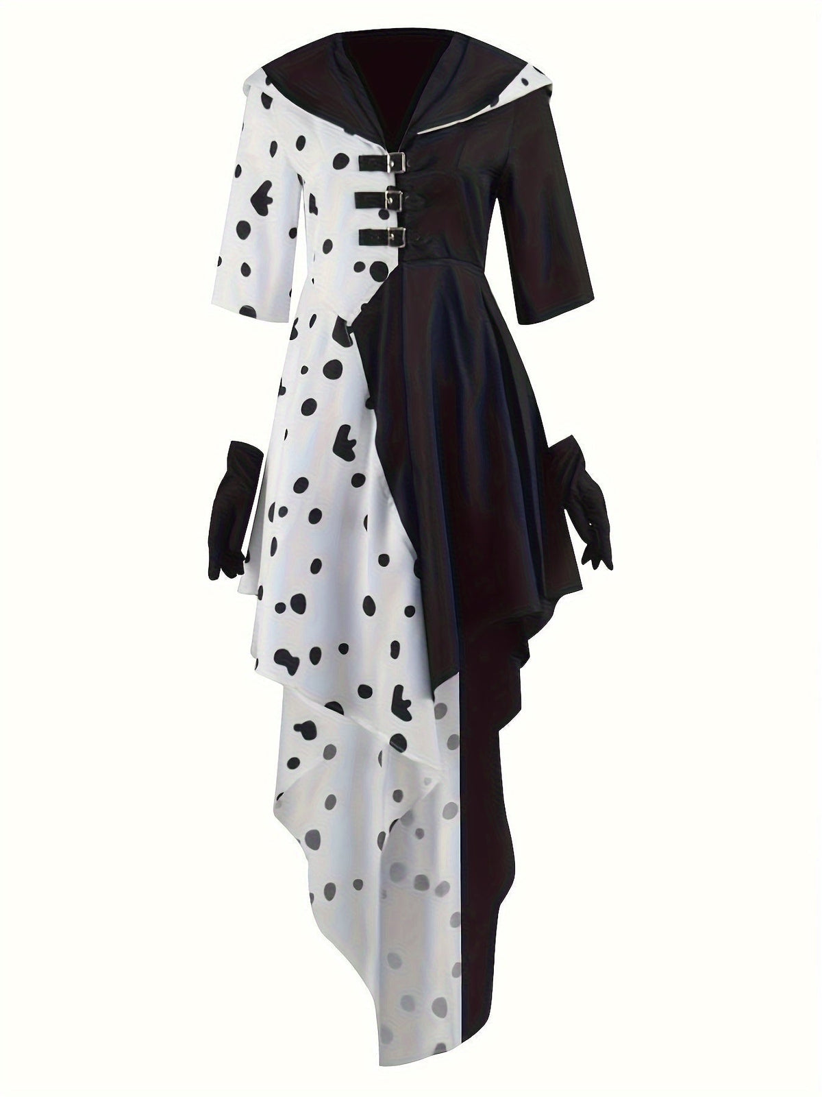 Ladies Hooded Dalmatian Halloween Movie Costume Dress | Asymmetrical High Low