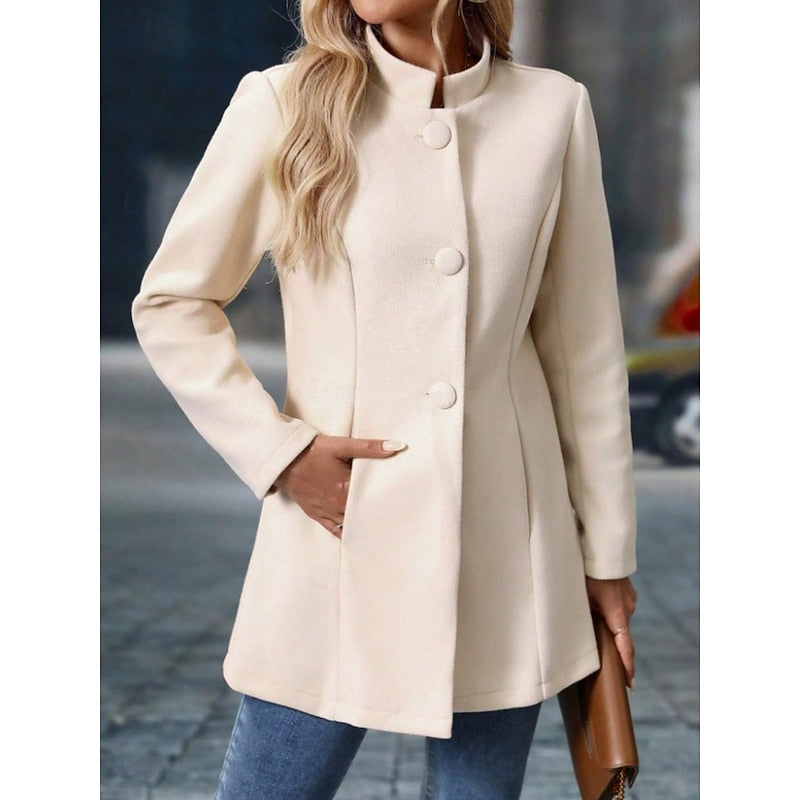 Women's Stand-Collar Tailored Coat with Button Front